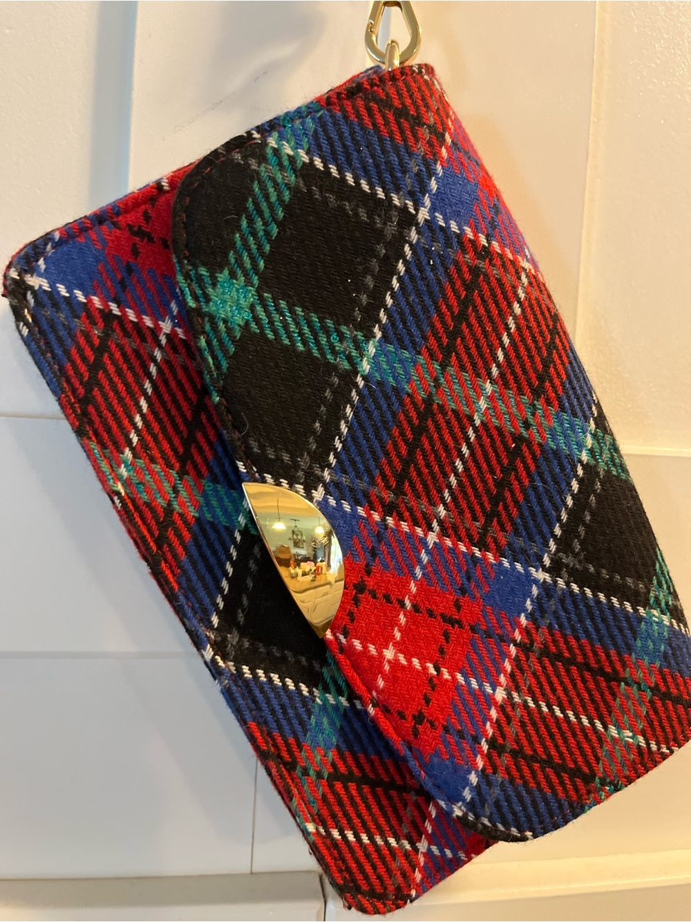 Talbots Red Multi Plaid Wristlet Clutch